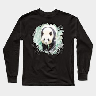 Panda Bear Bamboo Wildlife Animal Nature Forest Watercolor Long Sleeve T-Shirt